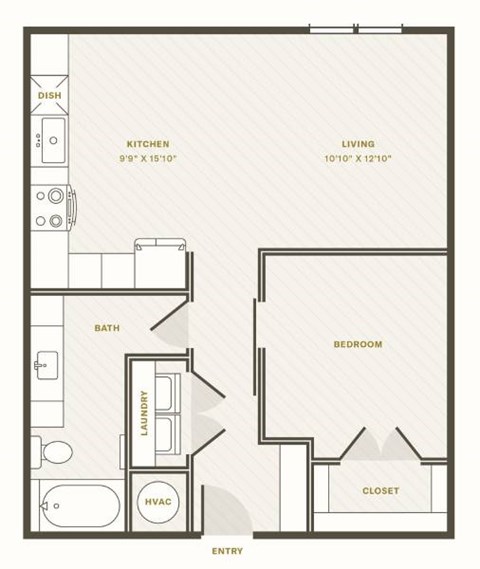 Floor plan for 1 bed, 1 bath, 794 sqft